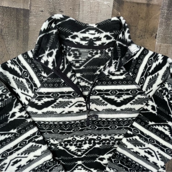 Eddie Bauer Quarter Zip Fleece Pullover Black and White size Medium - Picture 4 of 12